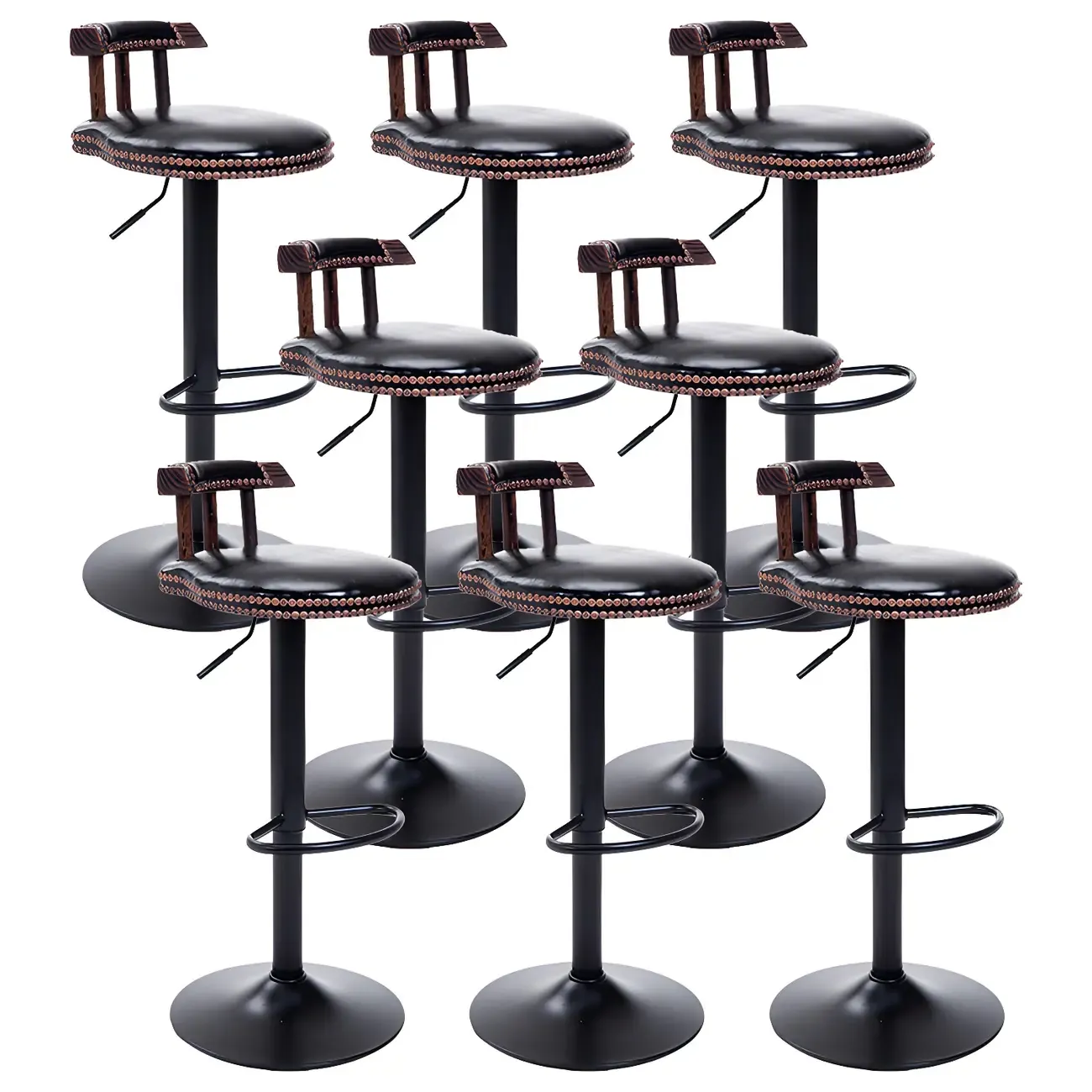 Industrial Round Leather Adjustable Bar Stools