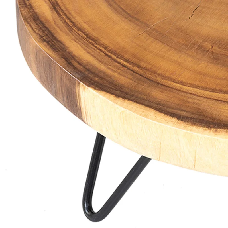 Natural Solid Wood And Black Metal Cake Plate Riser by East at Main