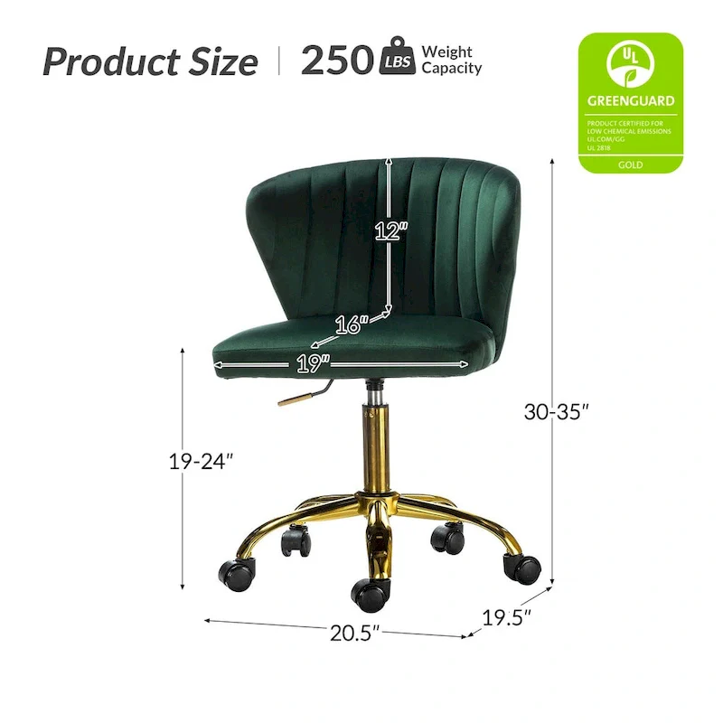 Ilia Modern Velvet Wingback 360 degree Ergonomic Office Task Chair with Channel Tufted Back by HULALA HOME