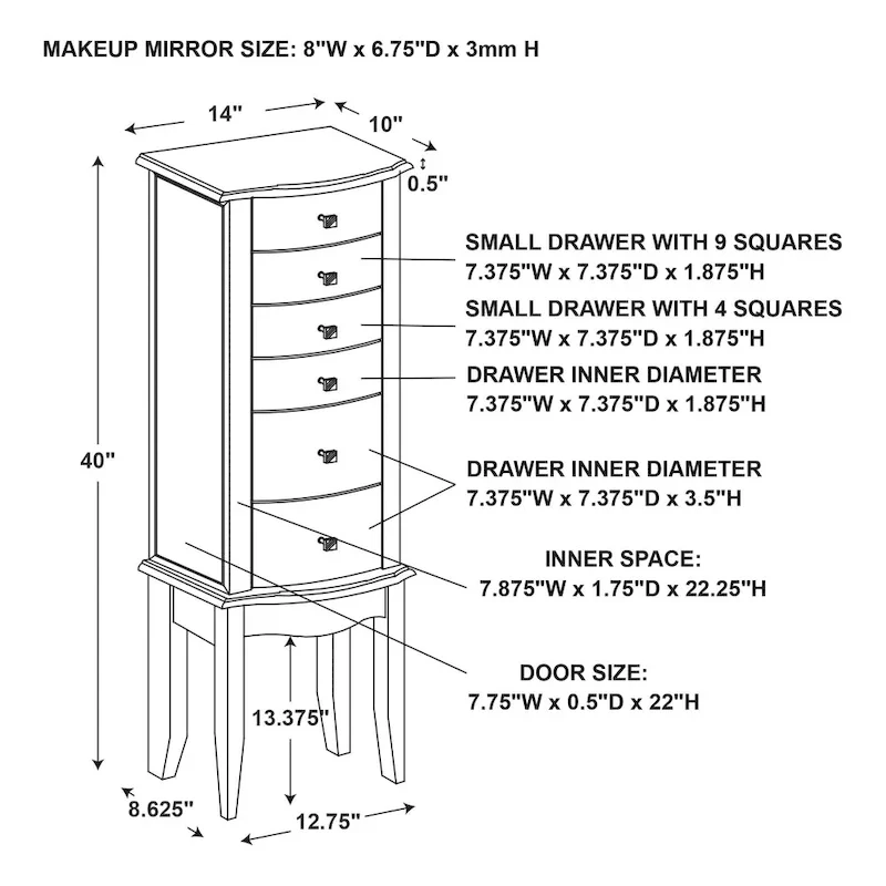 Walnut 6-Drawer Jewelry Armoire - 40