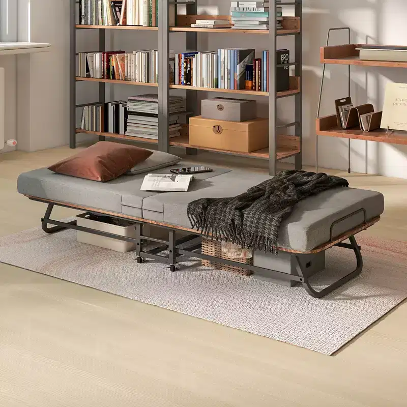 Zeus & Ruta Portable Foldable Bed with Memory Foam Mattress, Metal Frame & Locking Wheels