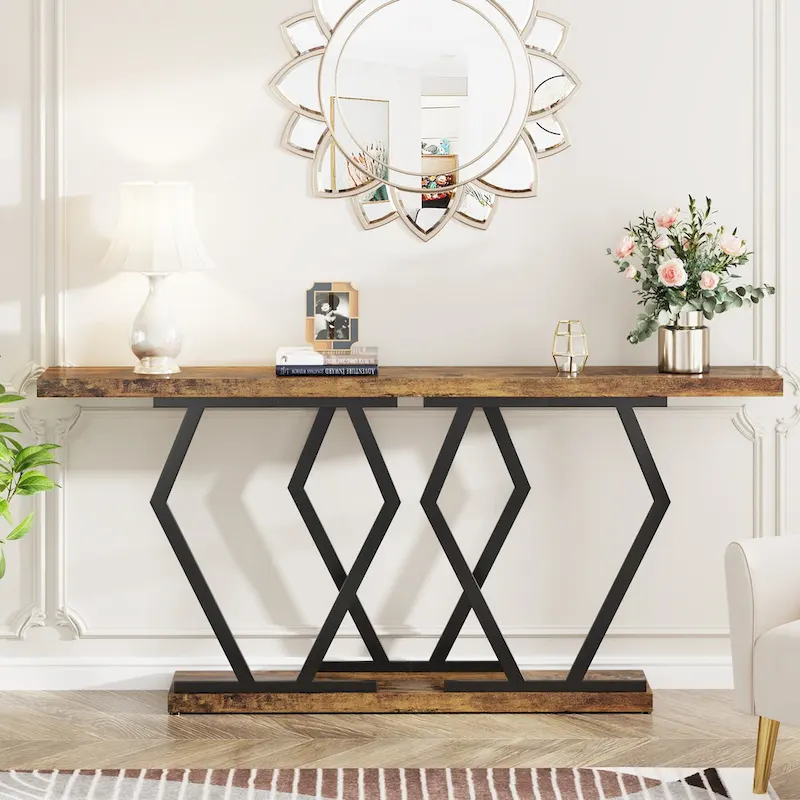 White Faux Marble Console Table 70.9