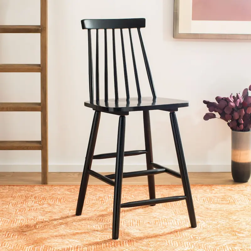 Black / White / Grey / Natural Spindle Back Farmhouse Counter Stool, Set of 2