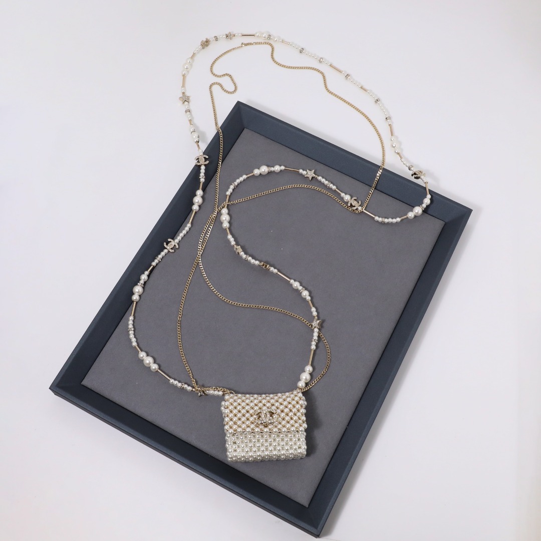 CCL122 Chanel handmade pearl bag long pearl chain necklace - ccjewelryacc