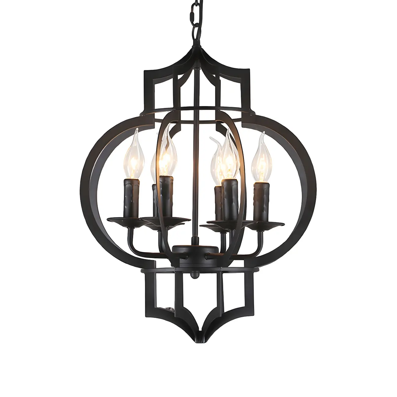 Industrial Black Metal Lantern Candle Chandelier
