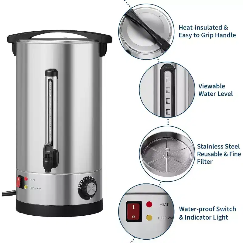 Commercial Coffee Urn - Double Wall Stainless Steel Fast Brew Dispenser with Filter Basket for Catering, Parties