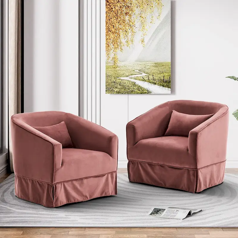 Ouyessir Set of 2 Swivel Barrel Chair 360 Degree Upholstered Accent Chair Fabric Armchair