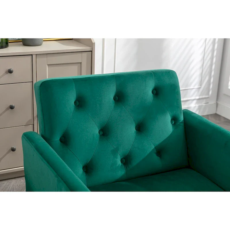 Velvet Accent Chair with Adjustable Armrests and Backrest, Button Tufted Lounge Chair, Single Recliner Armchair with Ottoman