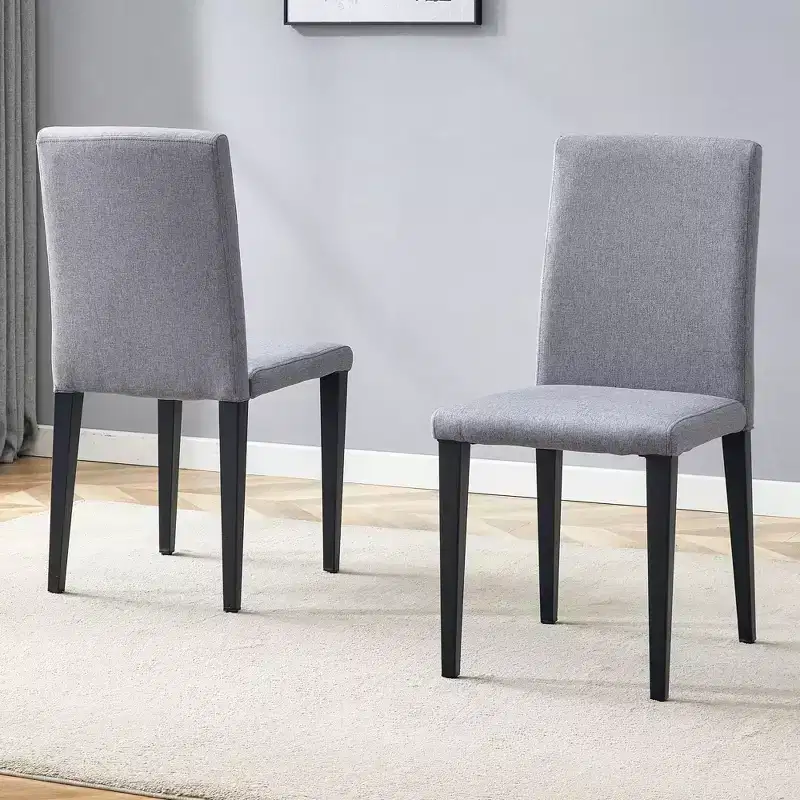 MAYEERTY Set of 2 Light Gray Linen Cotton Dining Chairs Versatile Comfortable Seating