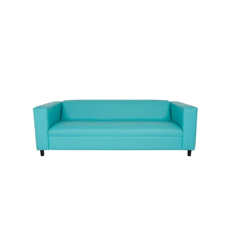 HomeRoots 84 Teal Blue Faux Leather Sofa With Black Legs - 84