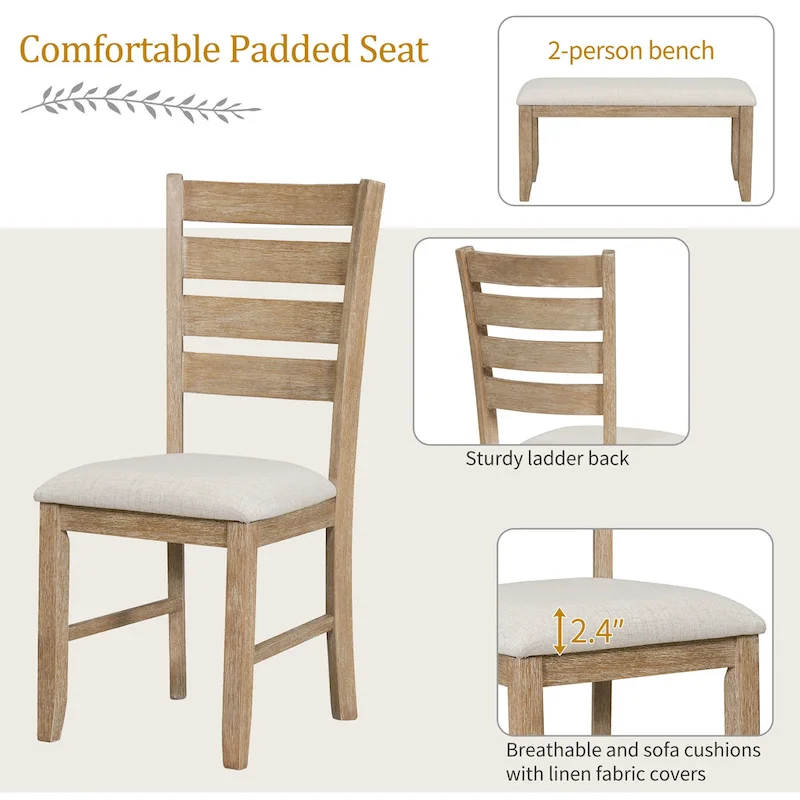 5-piece Farmhouse Dining Set Rectangular Table Chair