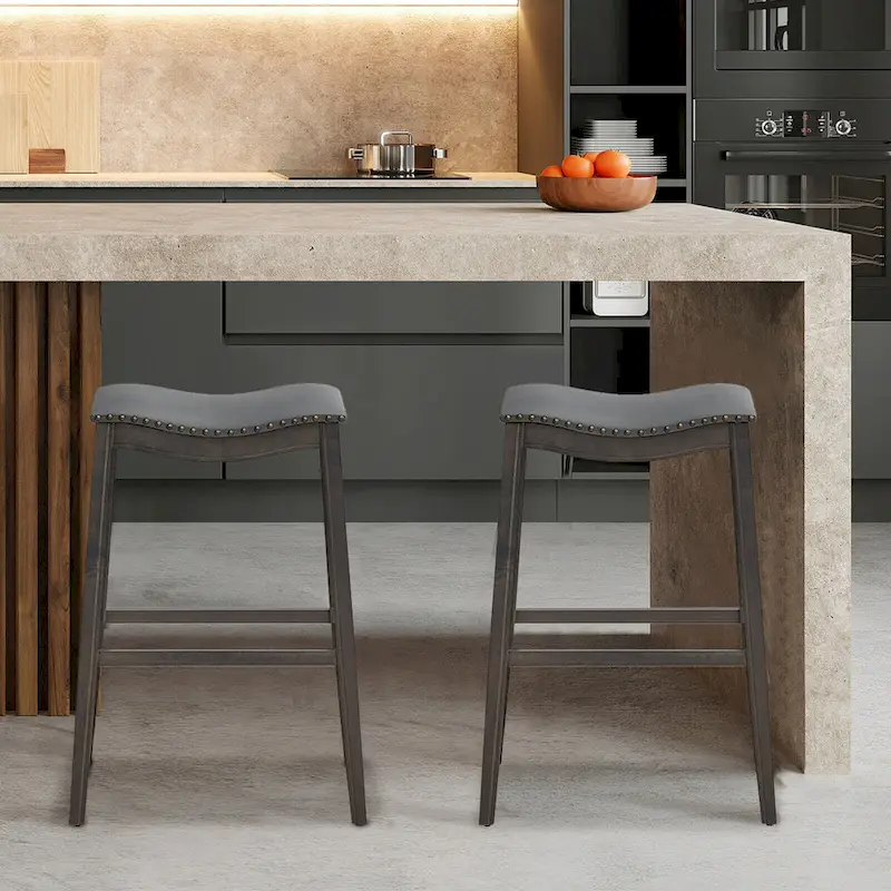 Set of 2 Saddle Bar Stools Bar Height Kitchen Chairs w/ Rubber