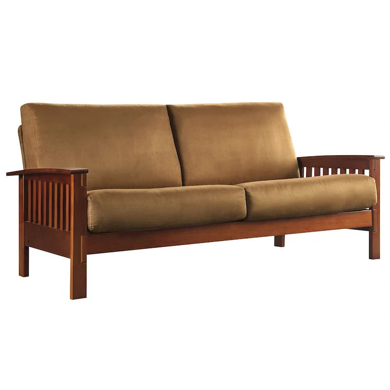 3-Seat Mission-Style Sofa – Rust / Olive / Dark Brown / Beige Linen