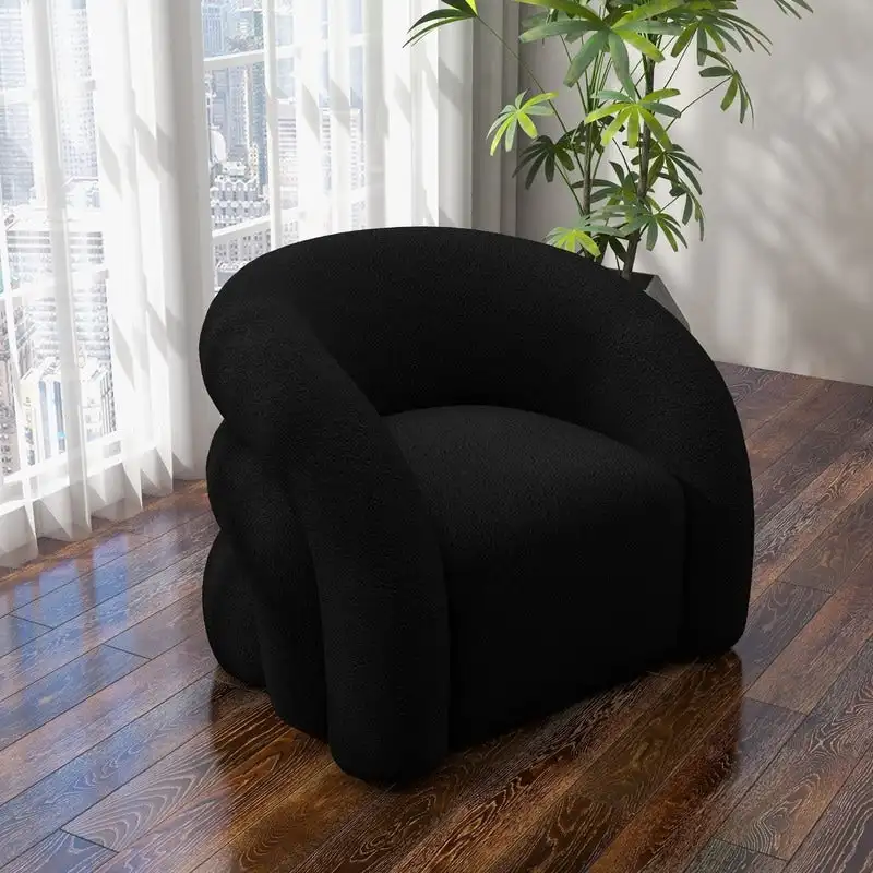 SEYNAR Modern Glam 360 Degree Swivel Teddy Upholstered Accent Armchair with Tufted Back