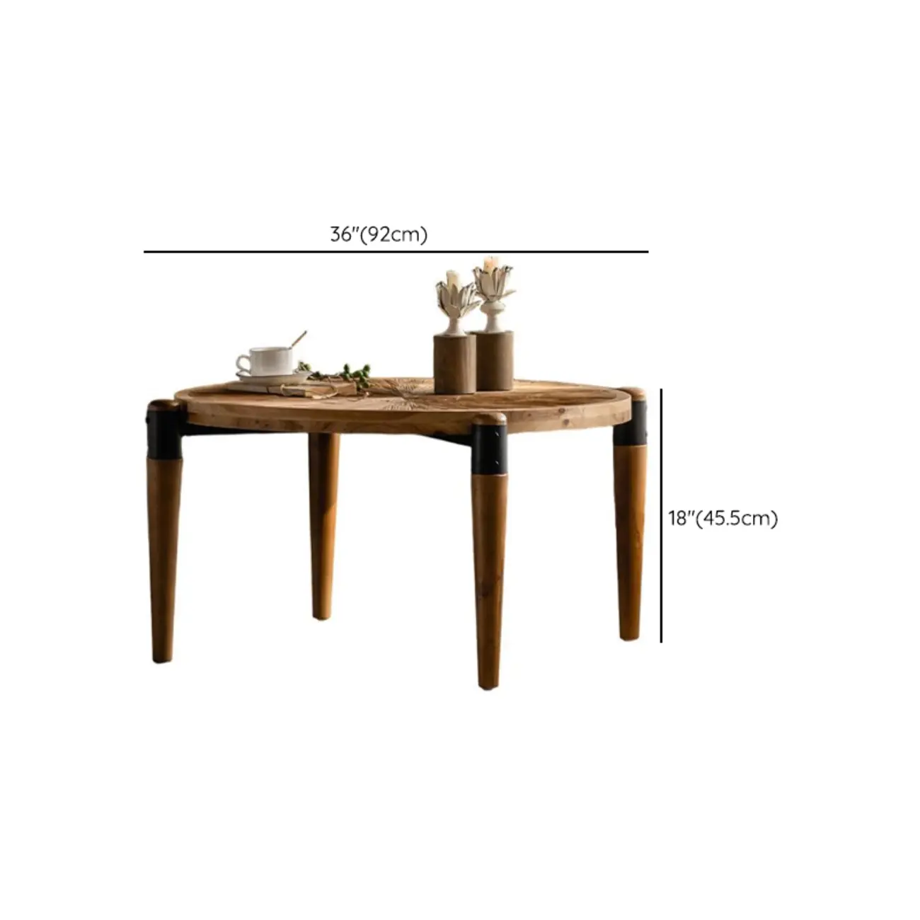 Modern Round Natural Wood Four Legs Coffee Table Dining Table