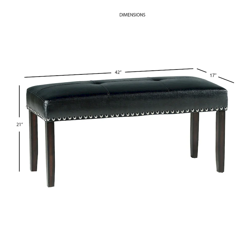 Black Faux Leather Dining Bench with Chrome Nailheads
