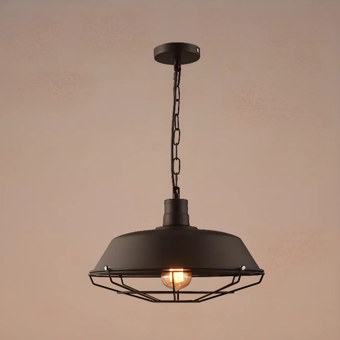 Industrial Adjustable Black Round Pendant light