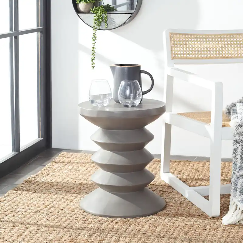 SAFAVIEH Outdoor Andrada Concrete Stool - 14.96 W x 14.96 L x 17.72 H - 15Wx15Dx18H