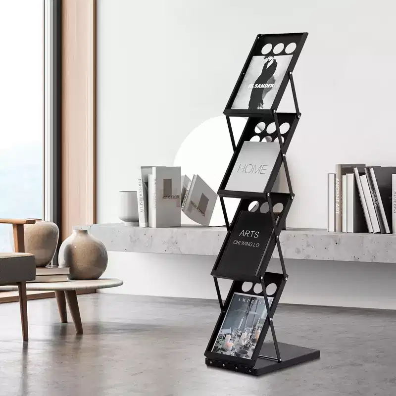 VEVOR Foldable Magazine Display Rack, 4-Tier Brochure Literature Display Stand, Portable Catalog Brochure Holder Stand with Carrying Bag, 4 Pockets