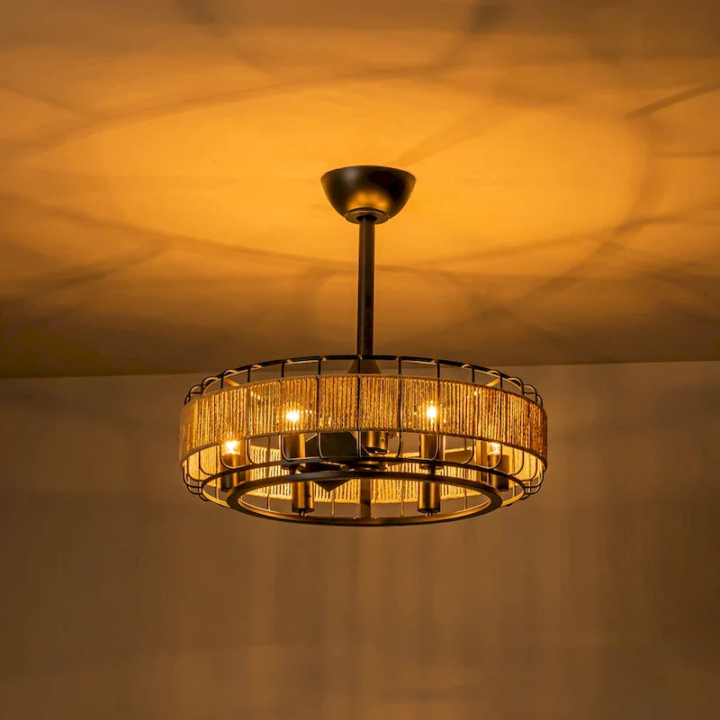 C Cattleya 23  3 Blades 6-Light Black Ceiling Fan with Paper Rope Shade