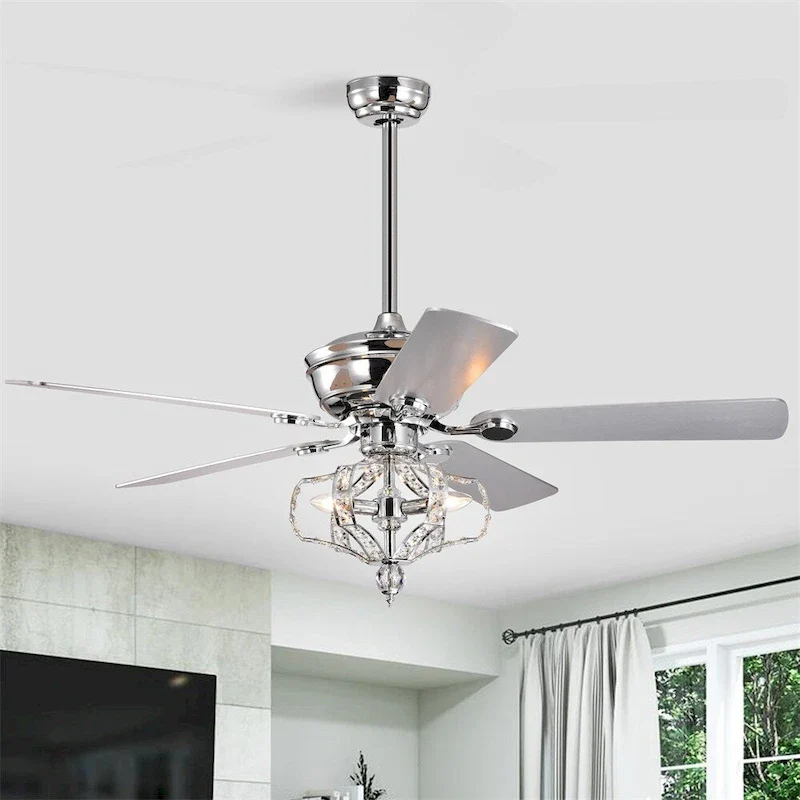 Crystal Ceiling Fan with Lights, Reversible Blades 3 Wind Speeds
