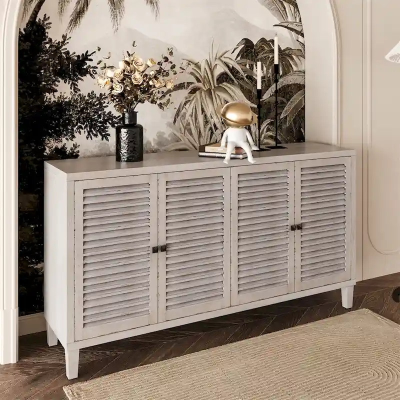 White Wash 4-Door Shutter Cabinet