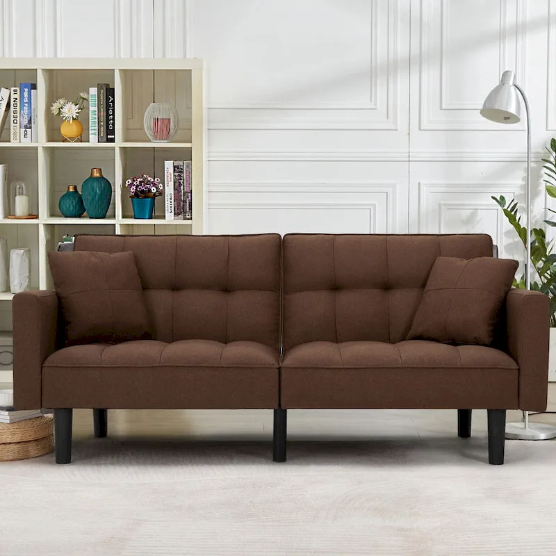Convertible Futon Sofa Bed, Faux Leather, 3-Position Recliner, 1-Person (Oak/Khaki, Grey, Black, Brown)