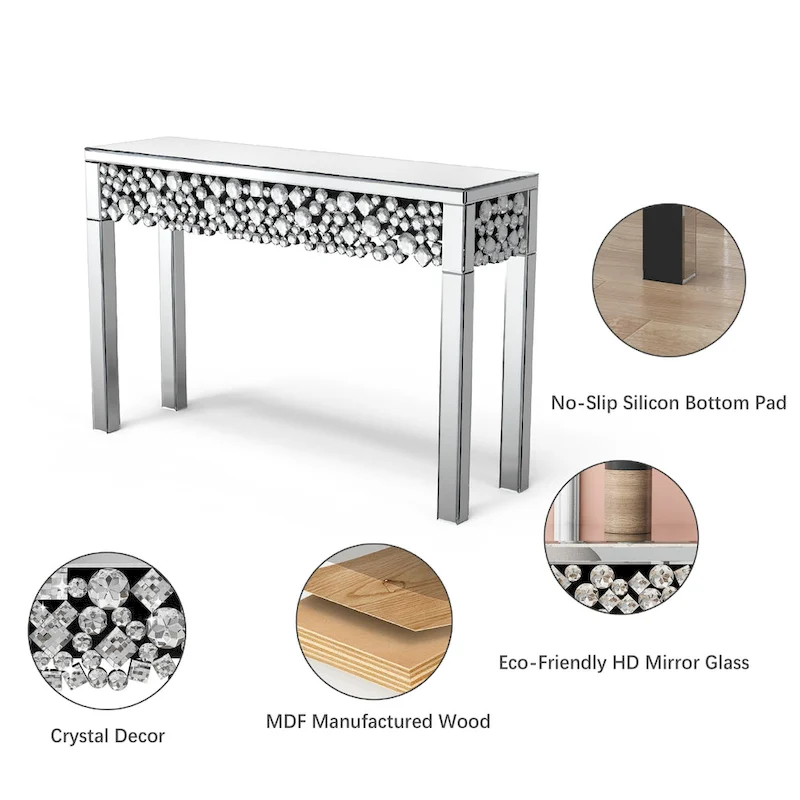 Glam Console Table Entryway Table with Crystal Frame