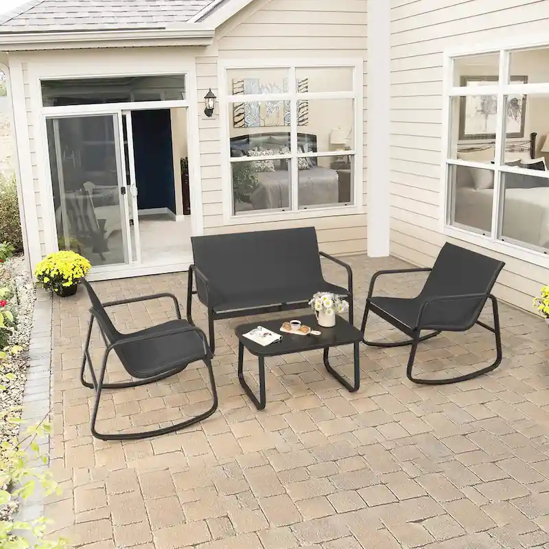 Moasis 4-Piece Outdoor Patio Textline Conversation Set with Glass Table