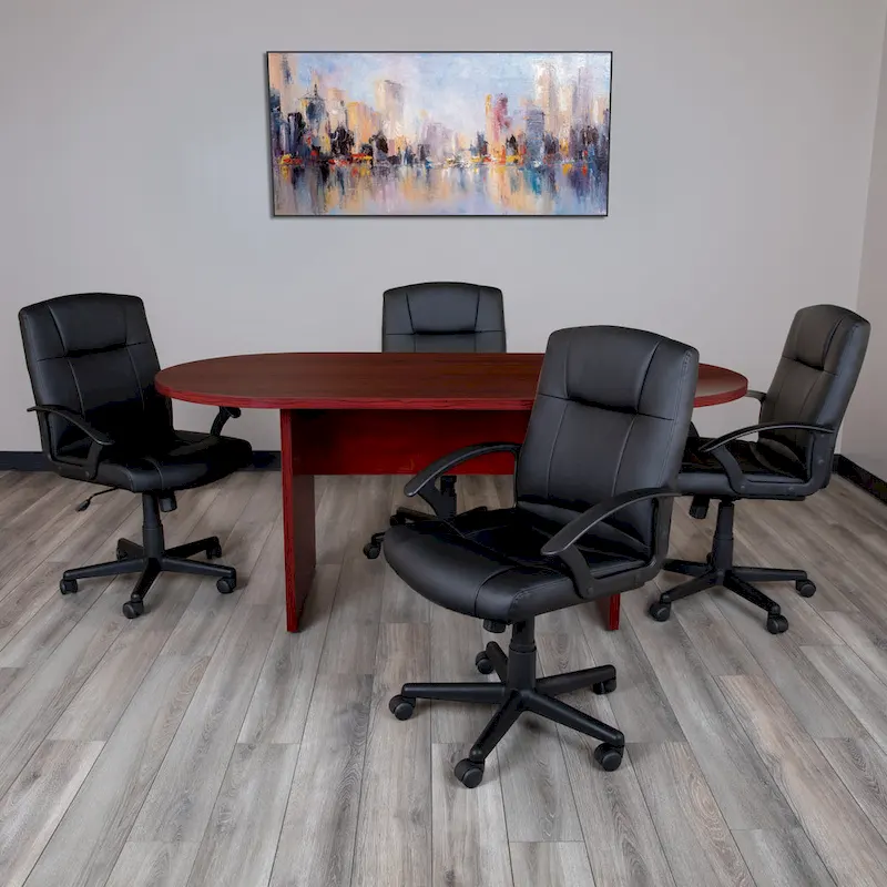 5 Piece Oval Conference Table Set with 4 LeatherSoft-Padded Task Chairs