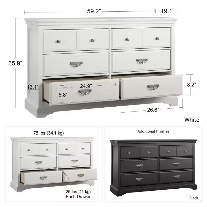 GDFStudio Wyatt 6-Drawer Modern Bedroom Dresser with Metal Slides