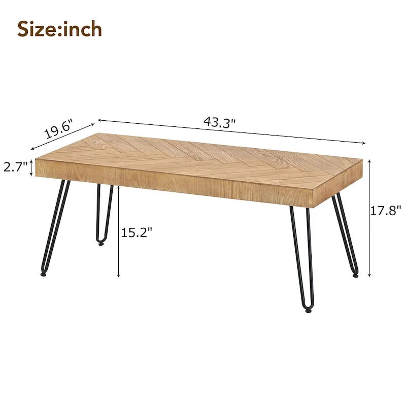 Modern Coffee Table with Metal Legs - 19.60 x 43.30 x 17.80