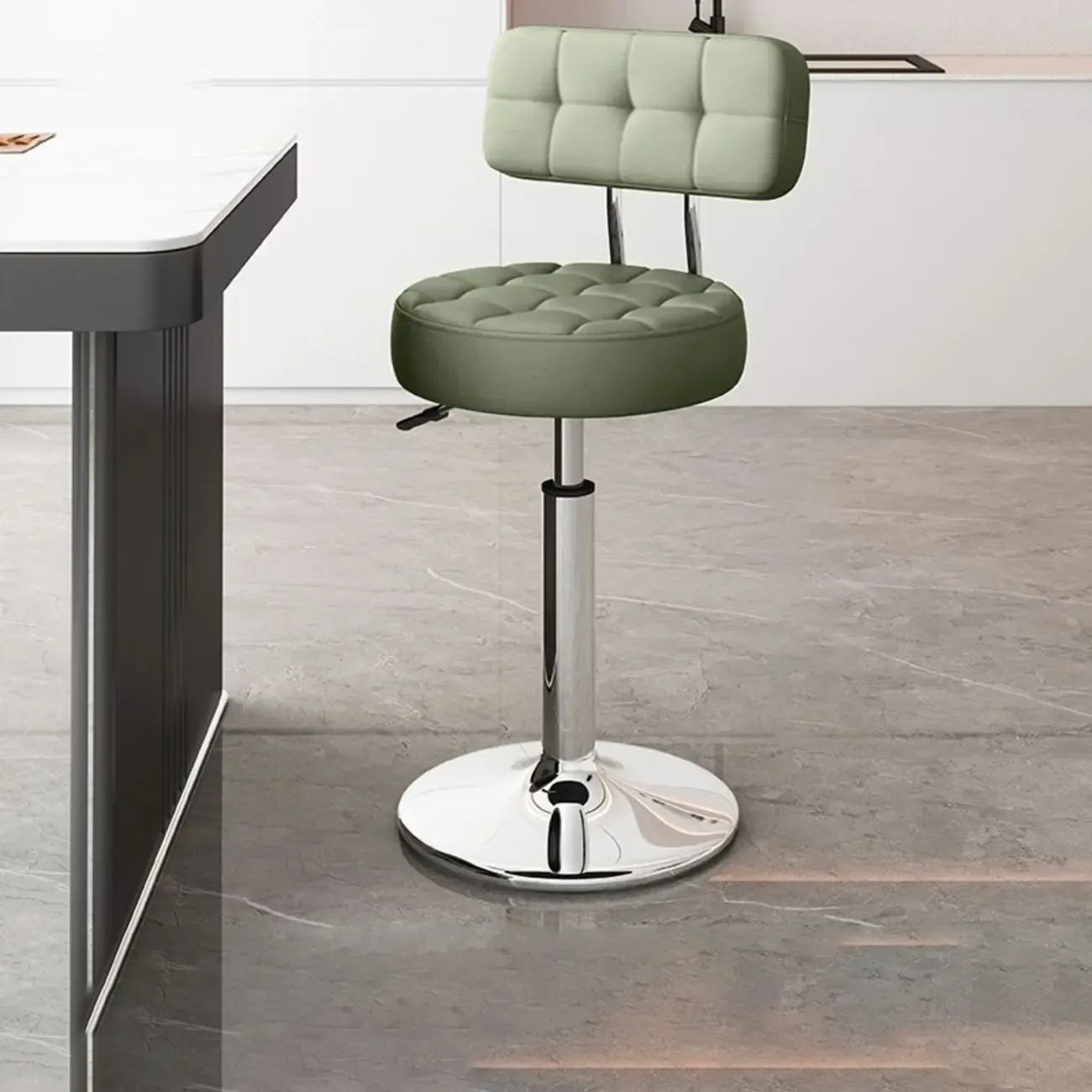 Leather Upholstered Adjustable Swivel Bar Stools