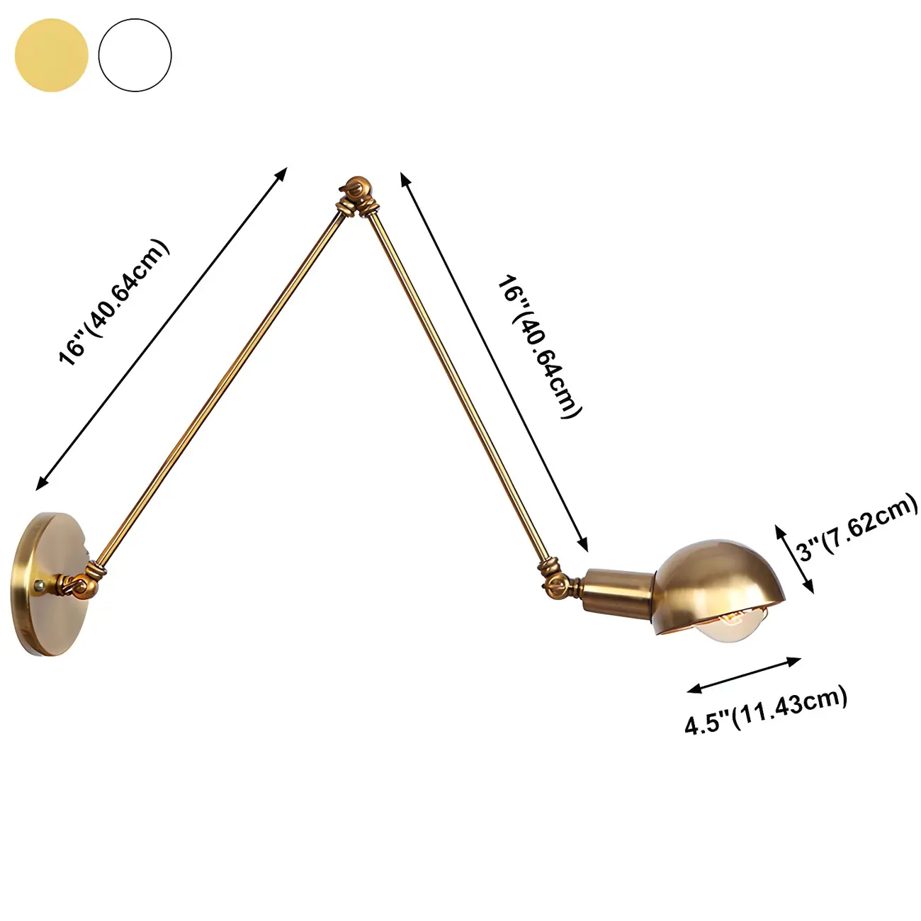 Gold and White Dome Swing Arm Wall Light
