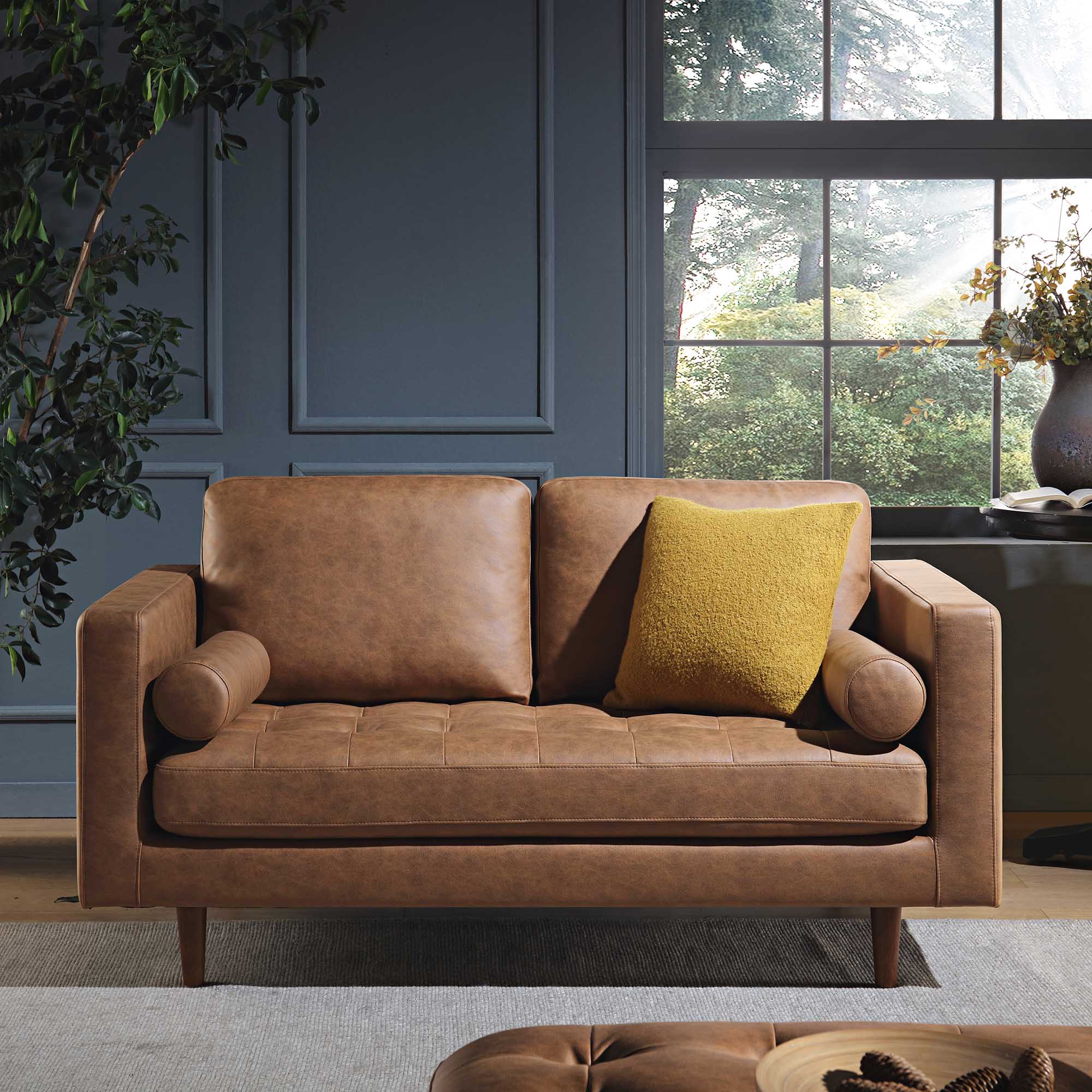 2-Seater Sofa, Tan Faux Suede