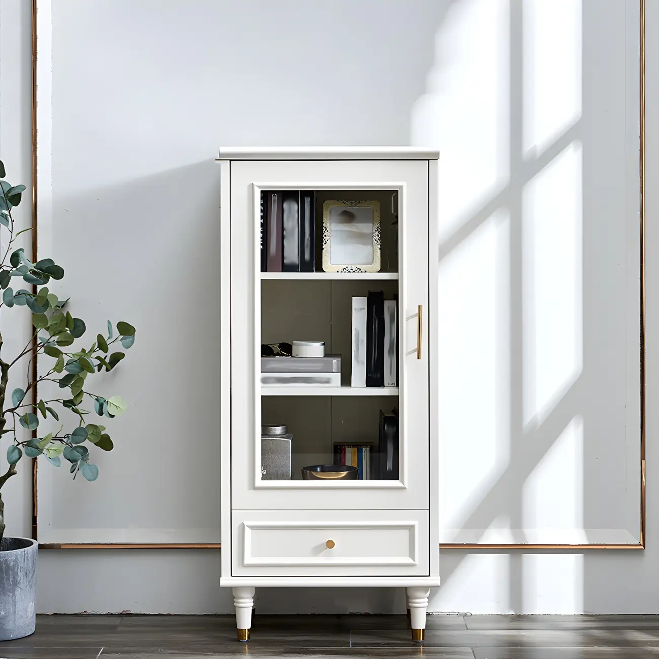 Modern White Engineered Wood Glass Door Bookcase