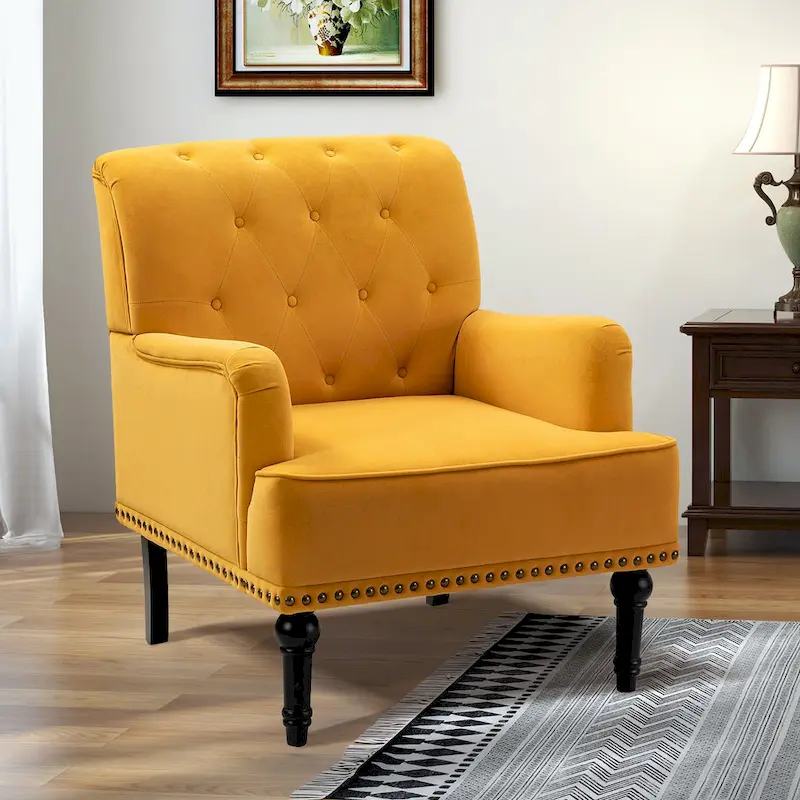 Velvet Button Tufted Accent Chair with Nailhead Trim
