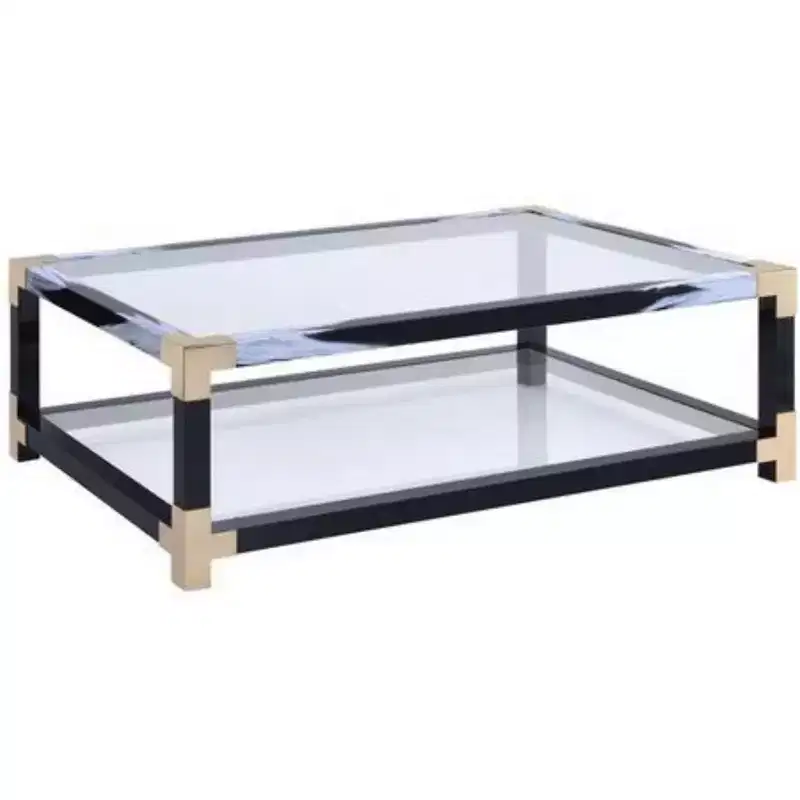 Royal Hampton Metal Coffee Table with Glass Top and Shelf, Black