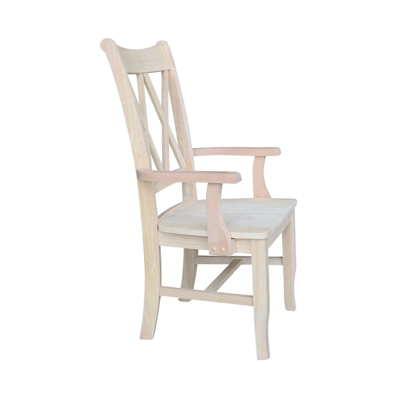 Solid Wood Double X-Back Dining Chair with Arms