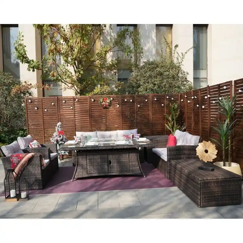 Leavitt 7-Piece Patio Wicker Chat Set with Fire Pit Table and Rain Cover