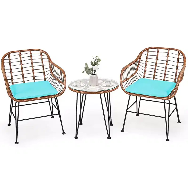 Costway 3PCS Patio Rattan Bistro Set Coffee Table Armchair Garden