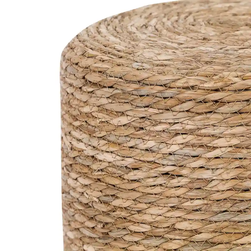 Adeco Round Ottoman Natural Cattail Hand Weave Foot Stool