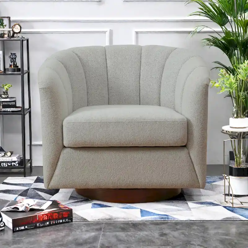 Fabric Swivel Chair with 360 Rotation, Wooden Base and 350lb Weight Capacity