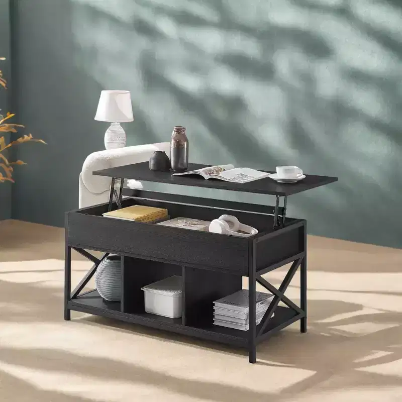 19.7 x 39.4 x (19.3-24.4) In Lift Top Coffee Table with Hidden Compartments and Storage Shelf, Lifting Top Accent Table for Living Room, Office
