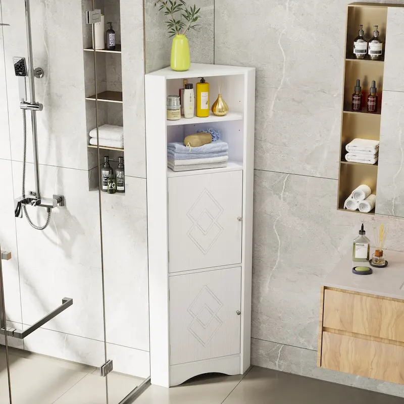 Grey / White Corner Storage Cabinet with Adjustable Shelves, for 1
