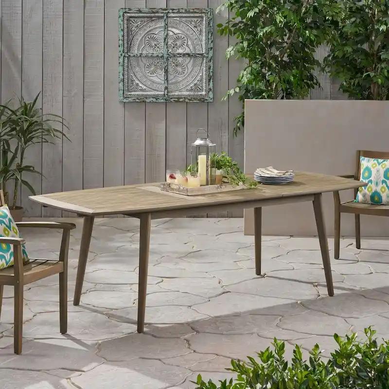 Outdoor Rectangular Acacia Wood Expandable Dining Table, Gray