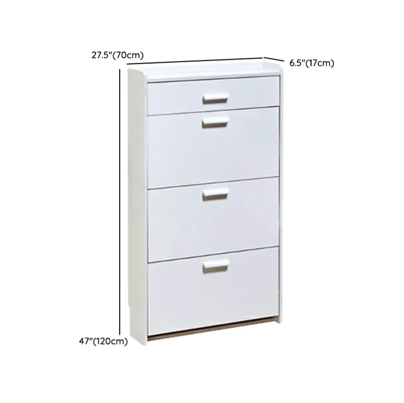 Narrow Wall-Mounted White Shoe Cabinet with Drawers