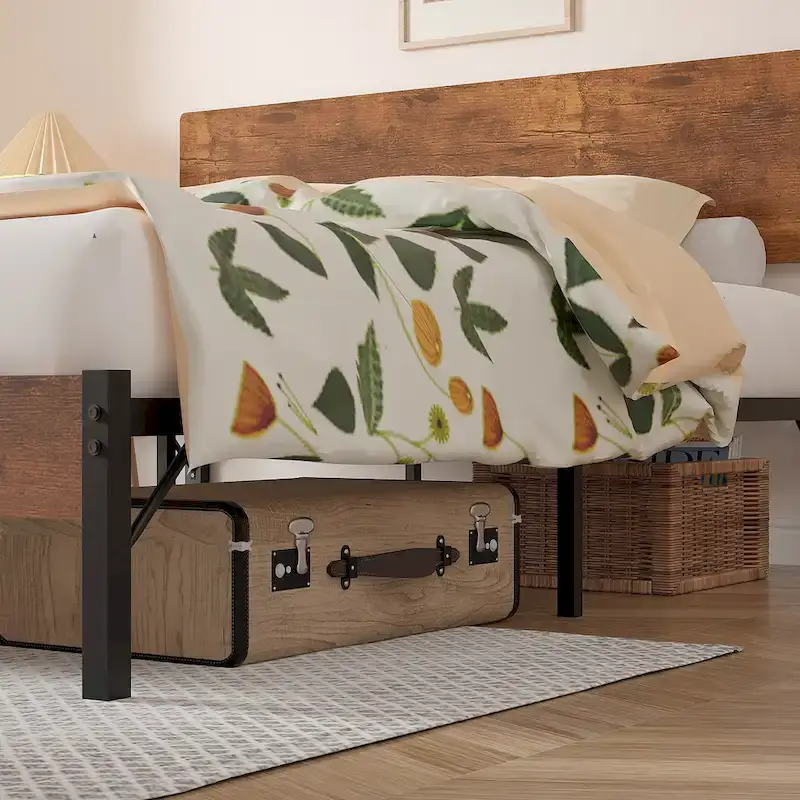 Elegant Iron Queen Bed Frame with MDF Headboard & Footboard - Modern Industrial Style