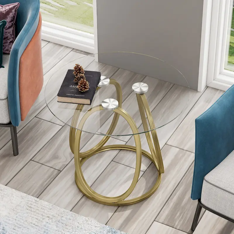 Myhozm Glass Living Room Side Table with Metal Frame