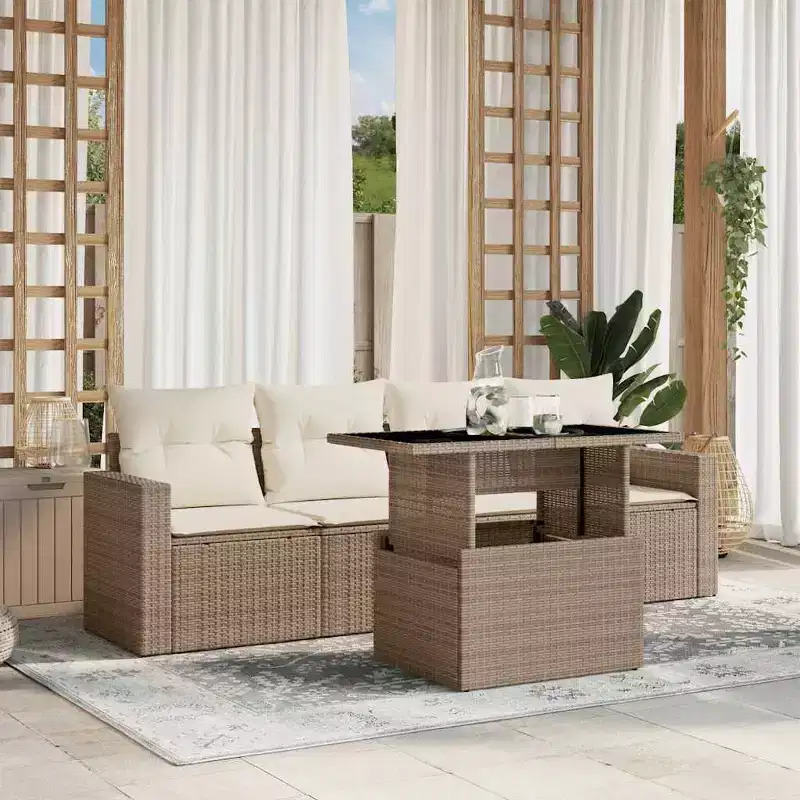 vidaXL 5 Piece Patio Sofa Set with Cushions Poly Rattan